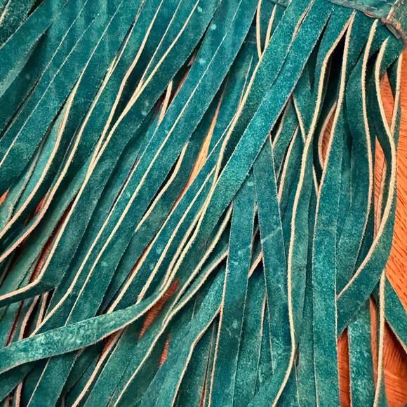 Suede Teal Fringe Vest with Silver Accents - Picture 7 of 7